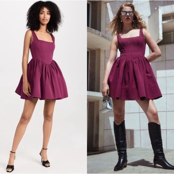 STAUD Landscape Corset Bodice Fit & Flare Mini Dress in Syrah Burgundy size 10 - Picture 16 of 16